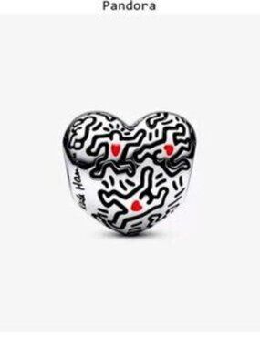 Pandora Heart Charm Bracelet - Black, White, Red